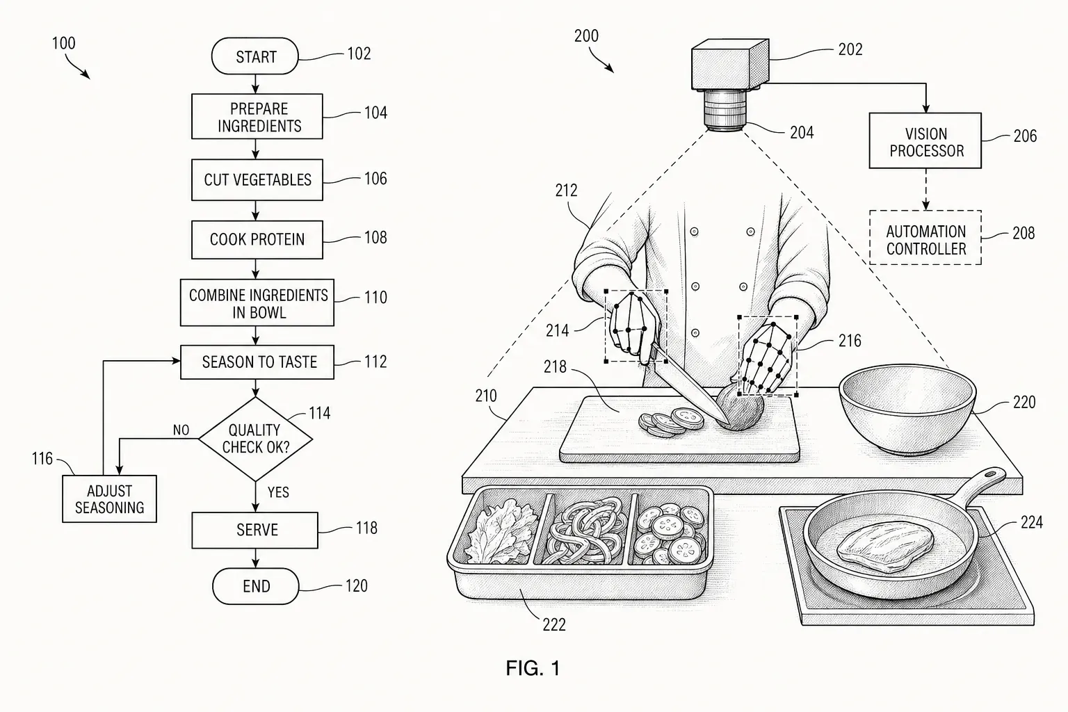 Patent drawing contrasting explicit written process documentation with vision-based imitation learning.